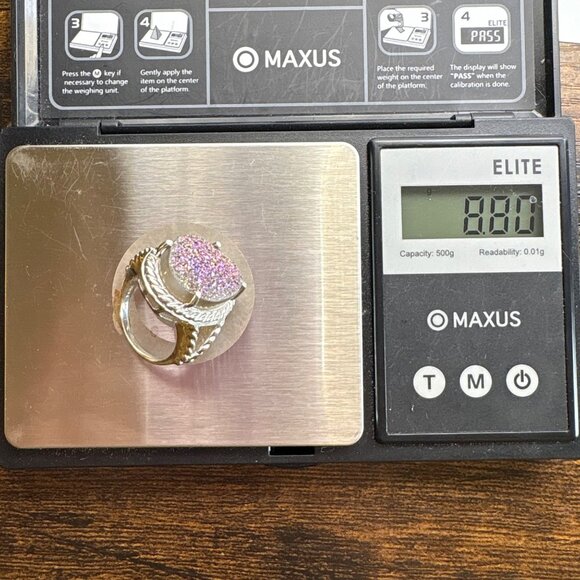VTG Sterling Silver 925 Purple Gray Drusy Oval Rope Design Statement Ring Size 7 - Picture 10 of 12